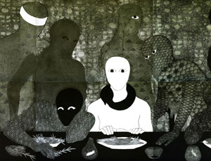 detail of Belkis Ayón's La Cena (The Supper) (estate of the artist, 1991)