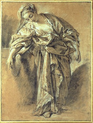 François Boucher's Despondent Woman in Drapery (private collection, 1761)
