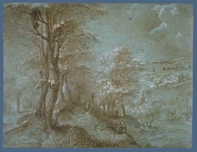 Bruegel's Wooded Landscape with a Distant View Toward the Sea (Fogg Art Museum, 1554)