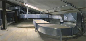 Rackstraw Downes's Snug Harbor, Metal Duct Work in G Attic (private collection, 2001)