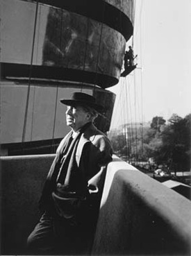 Frank Lloyd Wright at the Guggenheim (Solomon R. Guggenheim Foundation, photo by William Short, c. 1959)