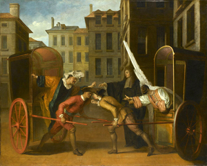 Claude Gillot's Scene of the Two Carriages (photo by Art Resource NY/RMN-Grand Palais, Musée du Louvre, c. 1710–1712)