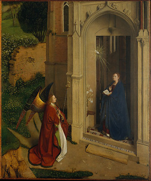 Petrus Christus or Hubert van Eyck's Friedsam Annunciation (Metropolitan Museum of Art, c. 1420 or 1450)