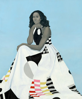 Amy Sherald's Michelle LaVaughn Robinson Obama (National Portrait Gallery, 2018)