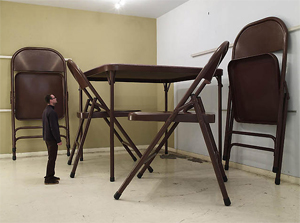 Robert Therrien's No Title (Folding Table and Chairs) (photo by Joshua White, Gagosian, 2007)